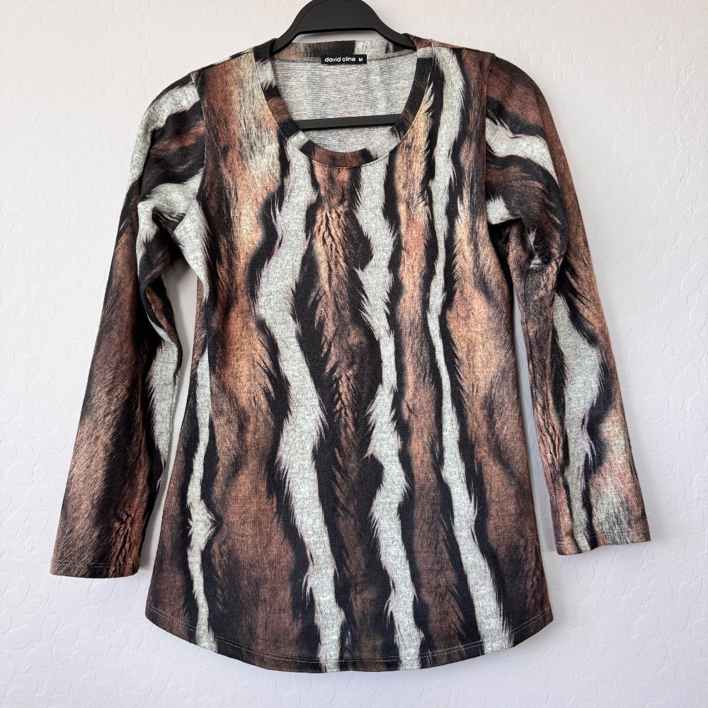 David Cline Animal Print Long Sleeve Top - Tiger Stripe‎ - Size M